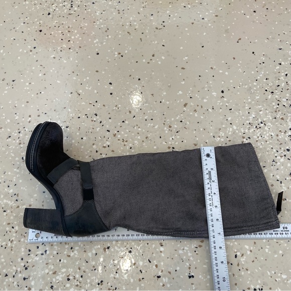 Western Diesel heeled platform boot distressed leather black grey denim harness - Picture 11 of 16